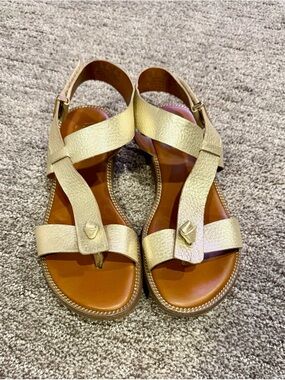 Franco Sarto Gold Leather Strappy Sandals